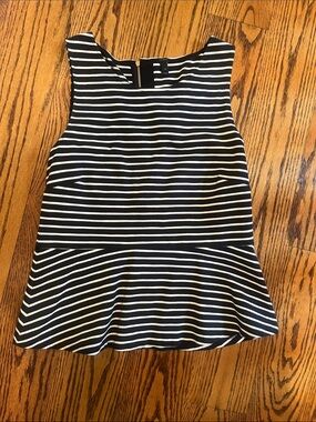 J. Crew Black and White Striped Peplum Tank